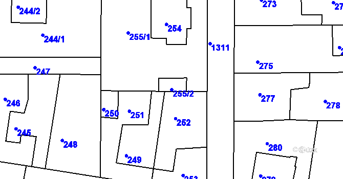 Parcela st. 255/2 v KÚ Hostivice, Katastrální mapa