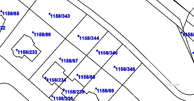 Parcela st. 1158/345 v KÚ Hostivice, Katastrální mapa