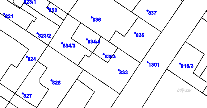 Parcela st. 1383 v KÚ Hostivice, Katastrální mapa