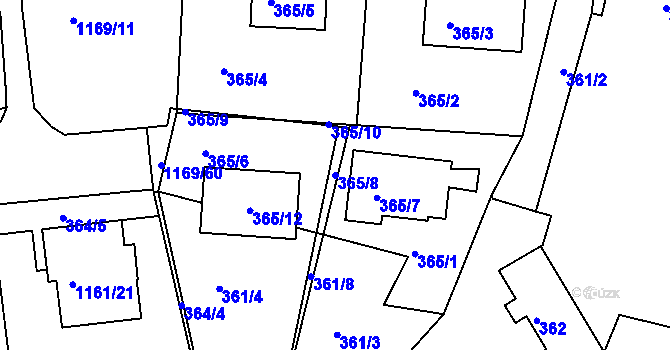 Parcela st. 365/8 v KÚ Hostivice, Katastrální mapa