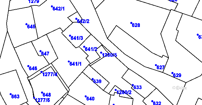 Parcela st. 1280/5 v KÚ Hostivice, Katastrální mapa