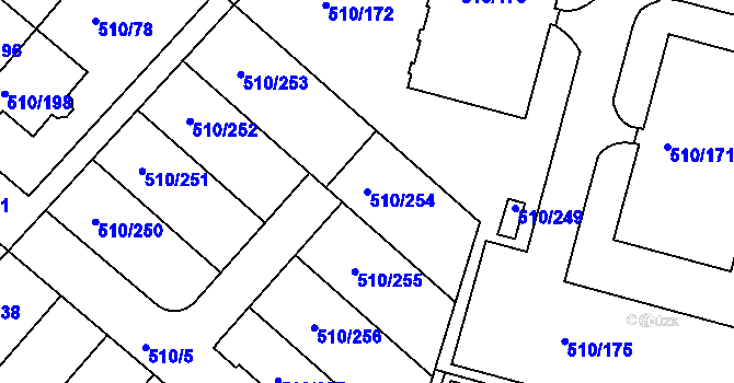 Parcela st. 510/254 v KÚ Hostivice, Katastrální mapa