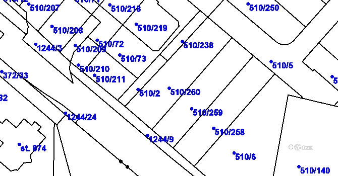 Parcela st. 510/260 v KÚ Hostivice, Katastrální mapa