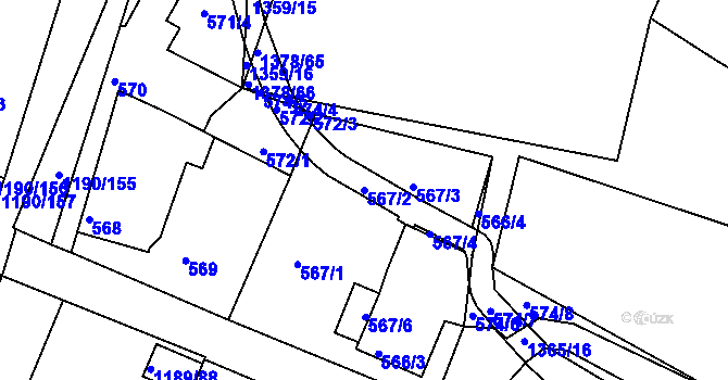 Parcela st. 567/2 v KÚ Hostivice, Katastrální mapa