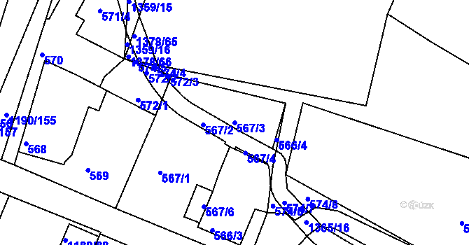 Parcela st. 567/3 v KÚ Hostivice, Katastrální mapa