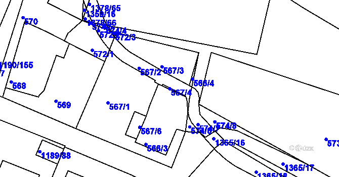 Parcela st. 567/4 v KÚ Hostivice, Katastrální mapa