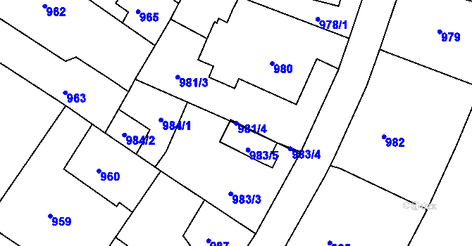 Parcela st. 981/4 v KÚ Hostivice, Katastrální mapa