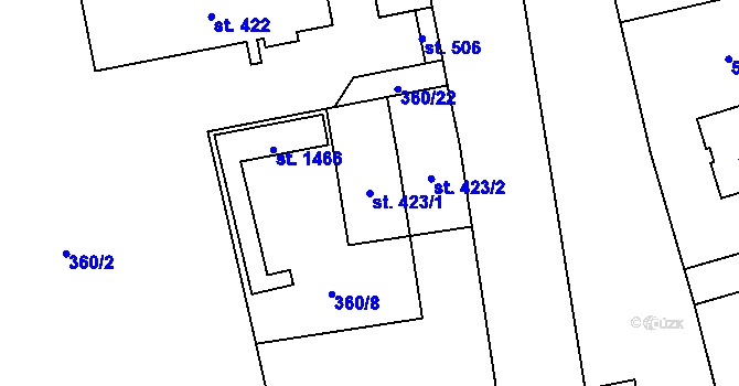 Parcela st. 423/1 v KÚ Litovice, Katastrální mapa