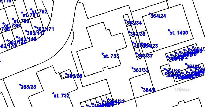 Parcela st. 733 v KÚ Litovice, Katastrální mapa