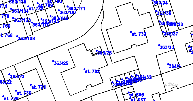 Parcela st. 363/26 v KÚ Litovice, Katastrální mapa