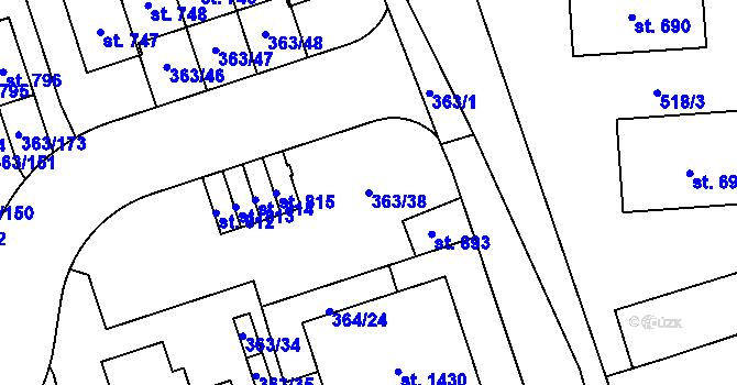 Parcela st. 363/38 v KÚ Litovice, Katastrální mapa