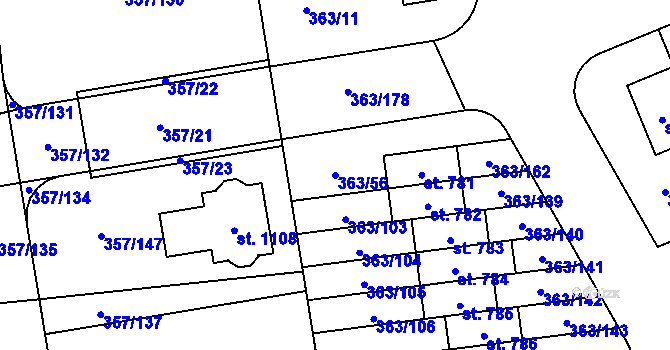 Parcela st. 363/56 v KÚ Litovice, Katastrální mapa