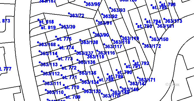 Parcela st. 363/116 v KÚ Litovice, Katastrální mapa