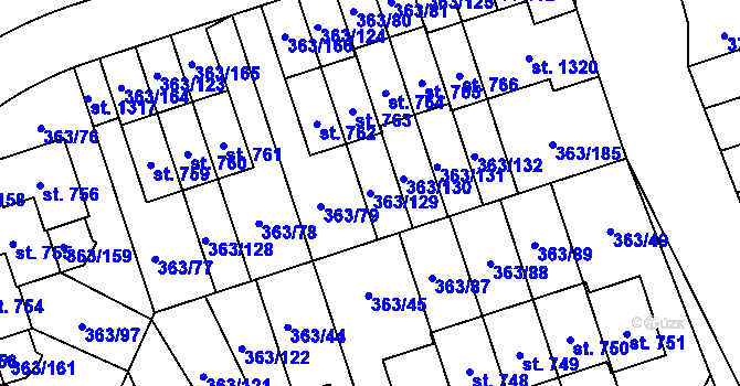 Parcela st. 363/129 v KÚ Litovice, Katastrální mapa
