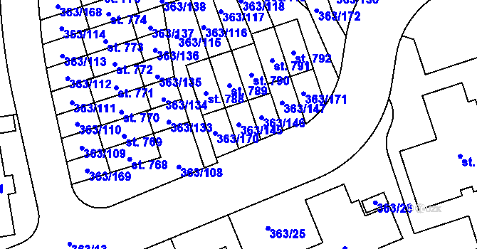 Parcela st. 363/145 v KÚ Litovice, Katastrální mapa