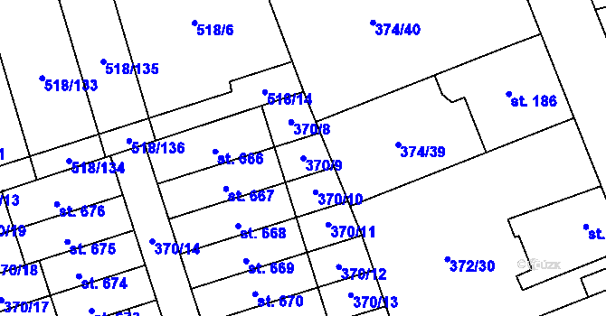 Parcela st. 370/9 v KÚ Litovice, Katastrální mapa