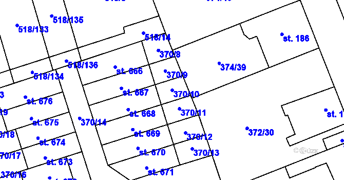 Parcela st. 370/10 v KÚ Litovice, Katastrální mapa