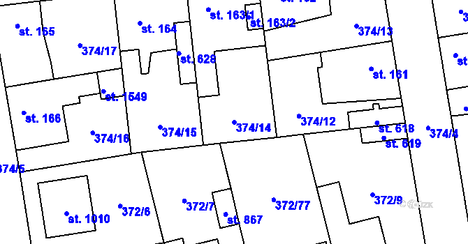 Parcela st. 374/14 v KÚ Litovice, Katastrální mapa