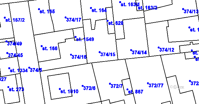 Parcela st. 374/15 v KÚ Litovice, Katastrální mapa