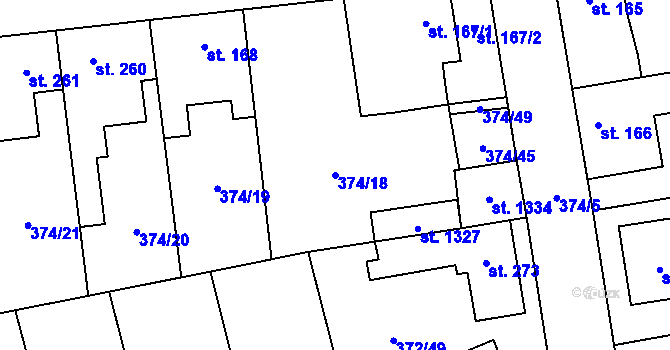 Parcela st. 374/18 v KÚ Litovice, Katastrální mapa