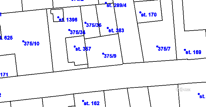 Parcela st. 375/9 v KÚ Litovice, Katastrální mapa