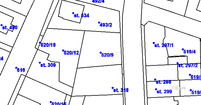 Parcela st. 520/9 v KÚ Litovice, Katastrální mapa