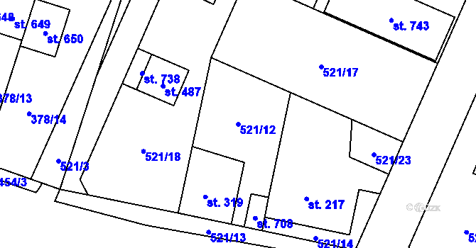 Parcela st. 521/12 v KÚ Litovice, Katastrální mapa