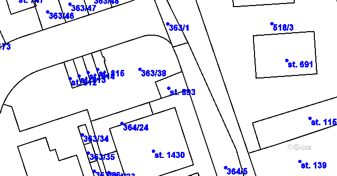 Parcela st. 893 v KÚ Litovice, Katastrální mapa