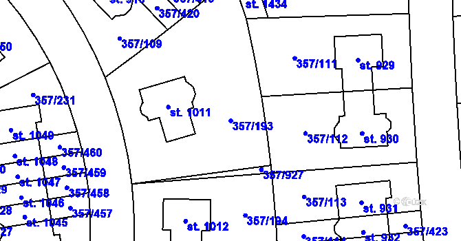 Parcela st. 357/193 v KÚ Litovice, Katastrální mapa