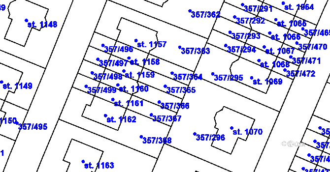 Parcela st. 357/365 v KÚ Litovice, Katastrální mapa