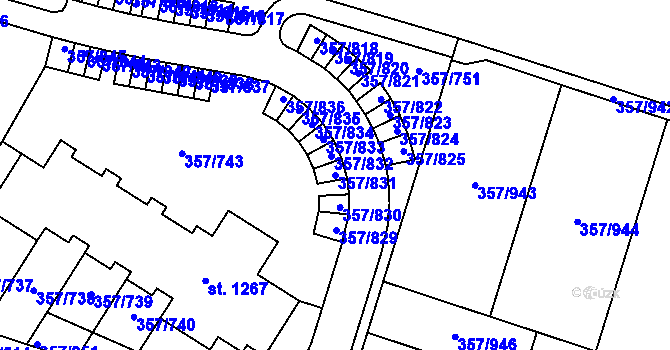 Parcela st. 357/831 v KÚ Litovice, Katastrální mapa
