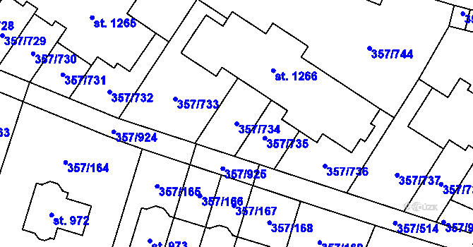 Parcela st. 357/734 v KÚ Litovice, Katastrální mapa