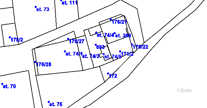 Parcela st. 74/5 v KÚ Litovice, Katastrální mapa