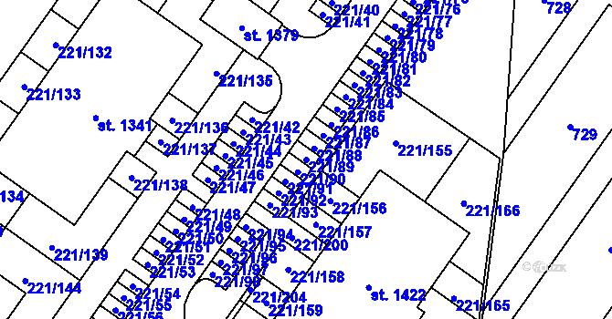 Parcela st. 221/89 v KÚ Litovice, Katastrální mapa