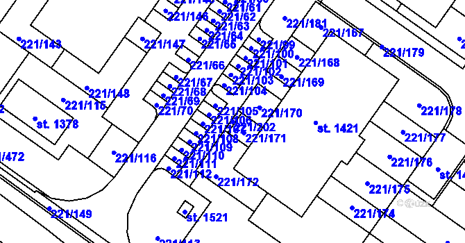 Parcela st. 221/202 v KÚ Litovice, Katastrální mapa