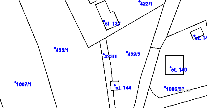 Parcela st. 423/1 v KÚ Hostokryje, Katastrální mapa