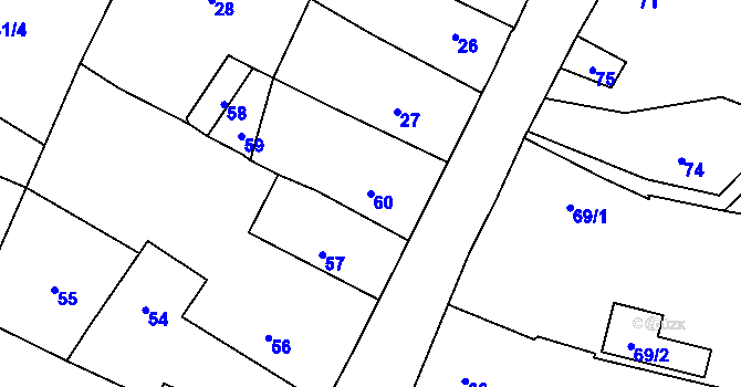 Parcela st. 60 v KÚ Hostomice pod Brdy, Katastrální mapa