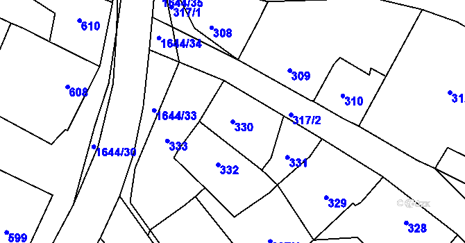 Parcela st. 330 v KÚ Hostomice pod Brdy, Katastrální mapa
