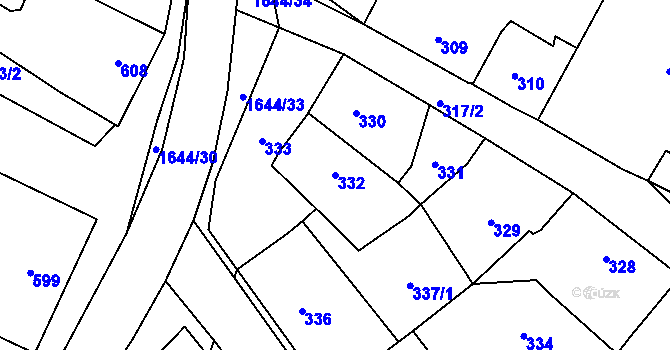 Parcela st. 332 v KÚ Hostomice pod Brdy, Katastrální mapa