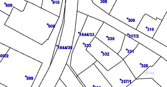 Parcela st. 333 v KÚ Hostomice pod Brdy, Katastrální mapa