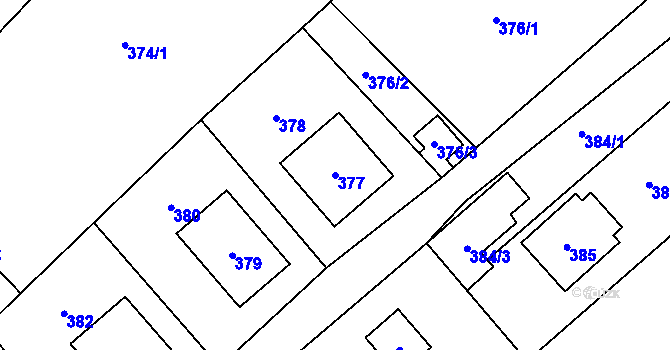 Parcela st. 377 v KÚ Hostomice pod Brdy, Katastrální mapa