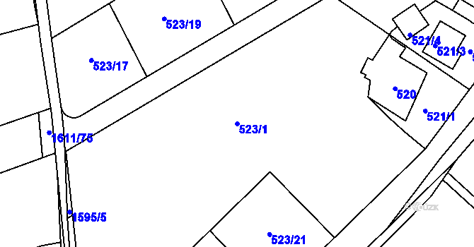 Parcela st. 523/1 v KÚ Hostomice pod Brdy, Katastrální mapa