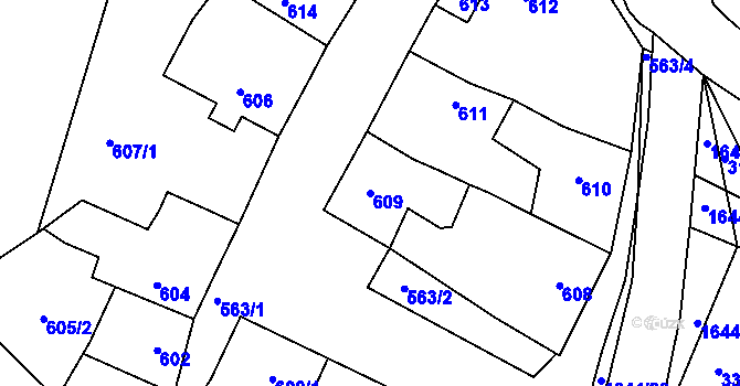Parcela st. 609 v KÚ Hostomice pod Brdy, Katastrální mapa