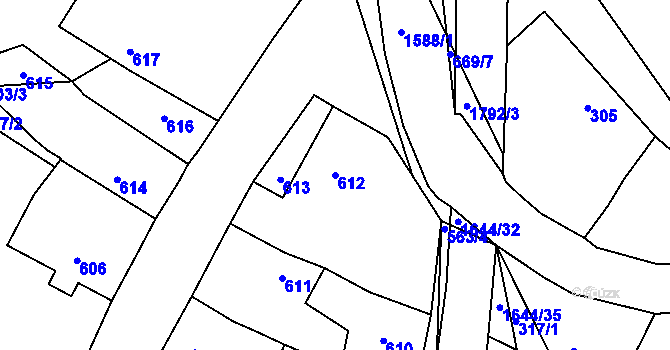 Parcela st. 612 v KÚ Hostomice pod Brdy, Katastrální mapa