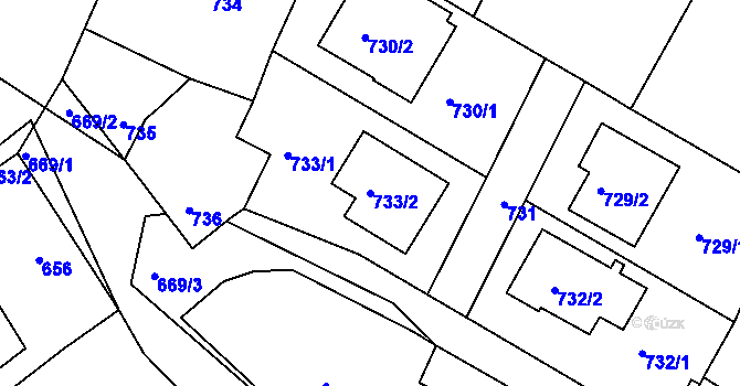 Parcela st. 733/2 v KÚ Hostomice pod Brdy, Katastrální mapa