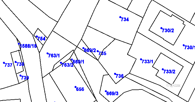 Parcela st. 735 v KÚ Hostomice pod Brdy, Katastrální mapa
