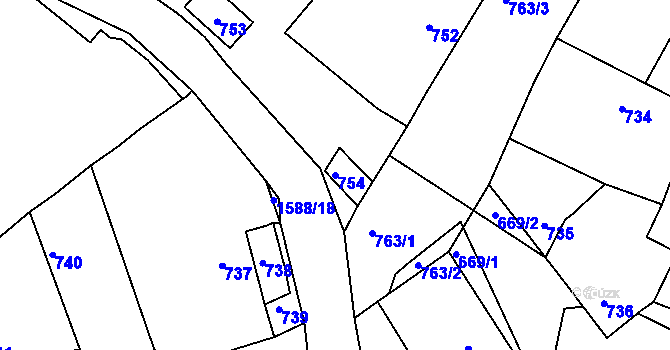 Parcela st. 754 v KÚ Hostomice pod Brdy, Katastrální mapa