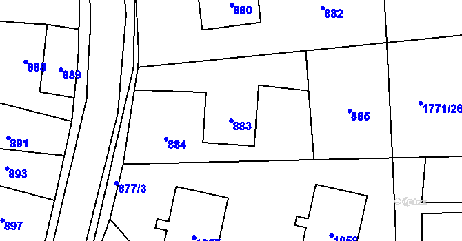 Parcela st. 883 v KÚ Hostomice pod Brdy, Katastrální mapa