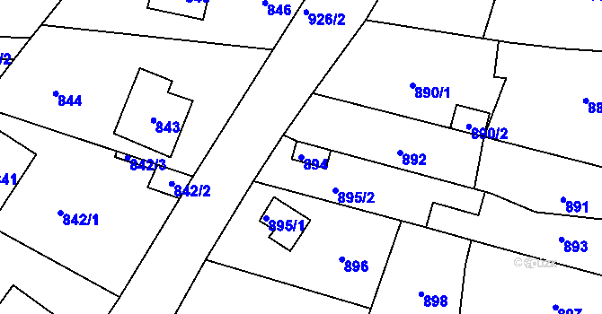 Parcela st. 894 v KÚ Hostomice pod Brdy, Katastrální mapa