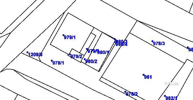 Parcela st. 980/1 v KÚ Hostomice pod Brdy, Katastrální mapa